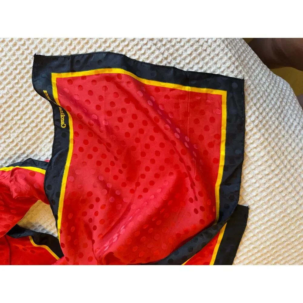 VTG Carolina Herrera Bold Red Yellow & Black Silk Polkadot Neck Scarf Old Money